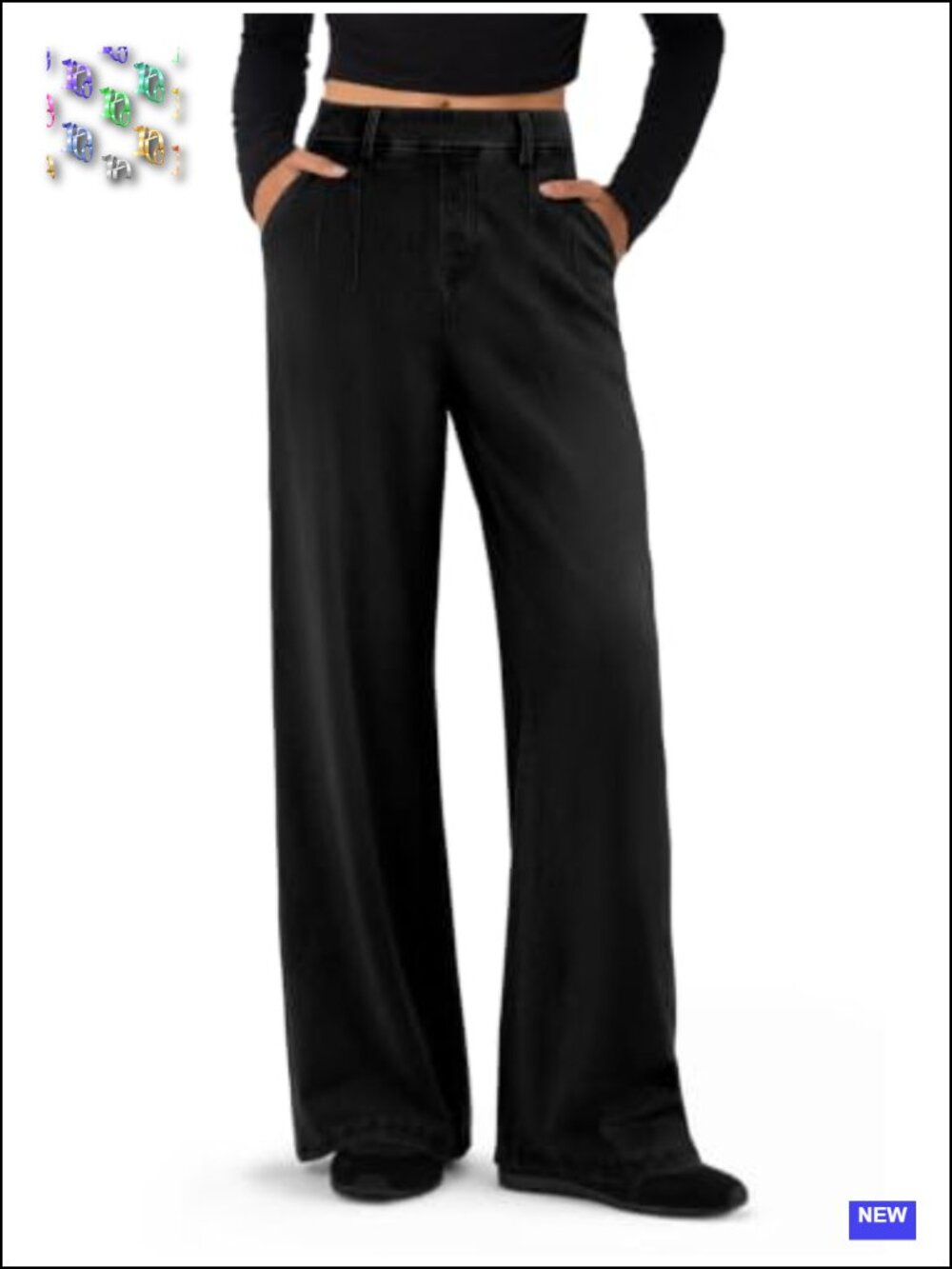 Wide Leg Sweatpant Jeans High Waisted Stretchy Denim Pull On 4 Pockets Baggy